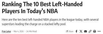 kaiyun-NBA现役左撇子球员TOP10！勇士波杰压线入选 一人力压哈登排第一